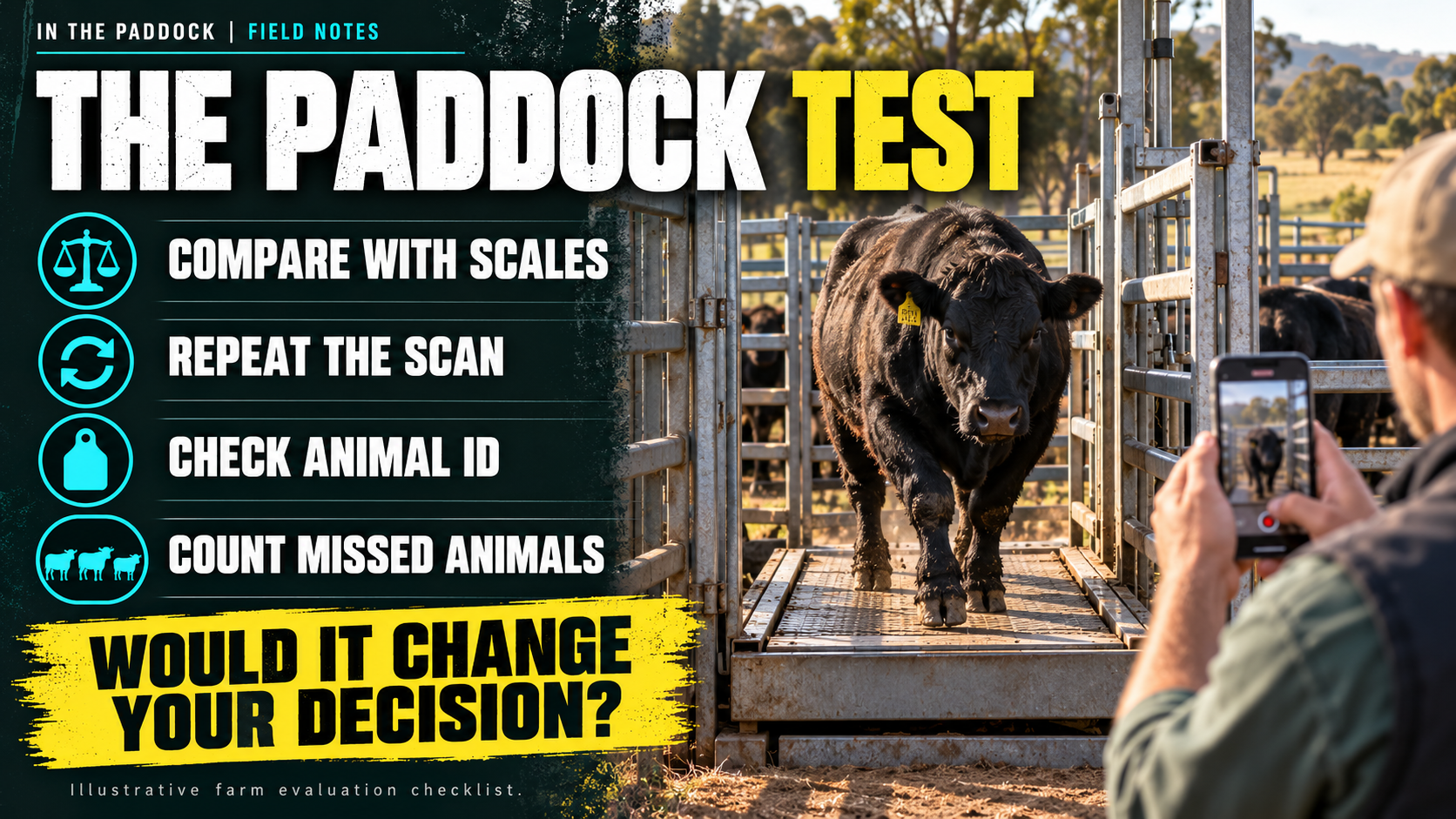 Illustrative checklist covering scales, repeatability, animal identity and missed animals.